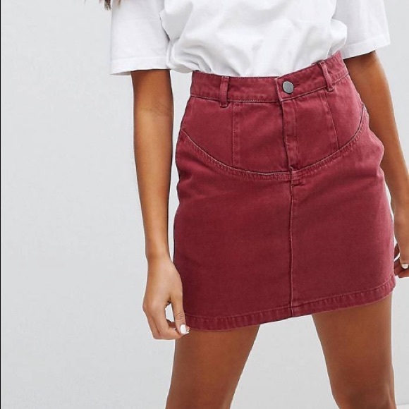 asos red denim skirt
